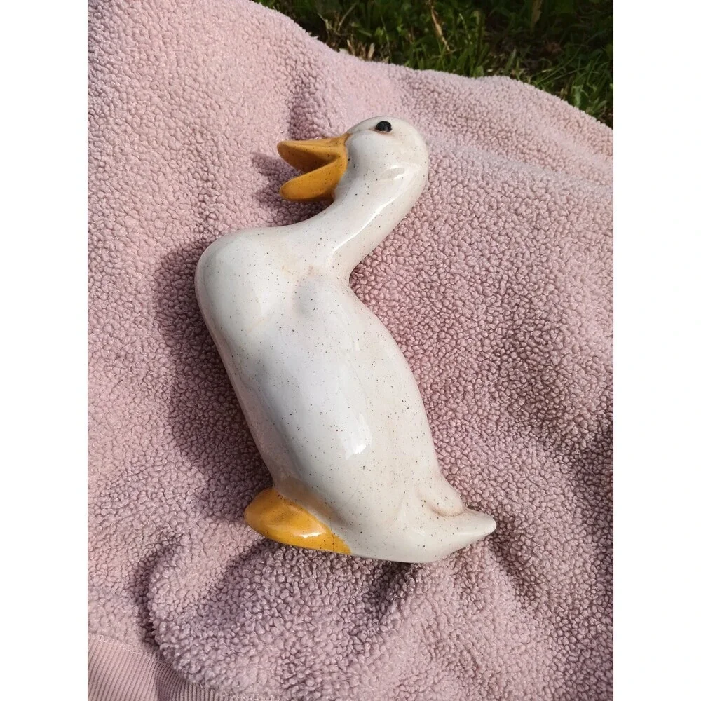 Vintage Ceramic Goose Figurine White Glossy Sitting Duck Farmhouse Cottage Decor
